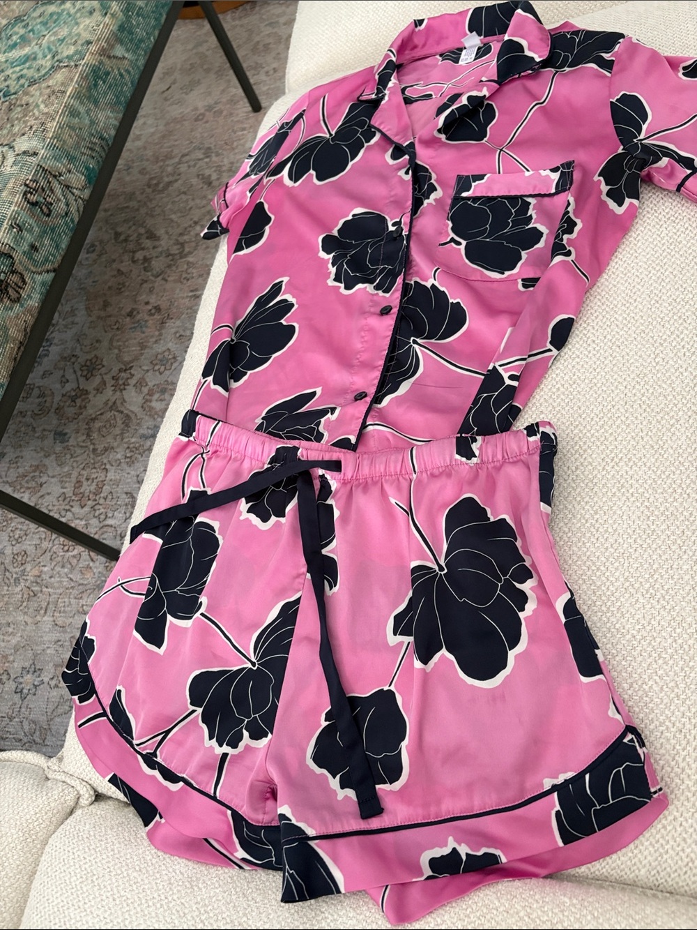 stars above Pink and Black Floral Top